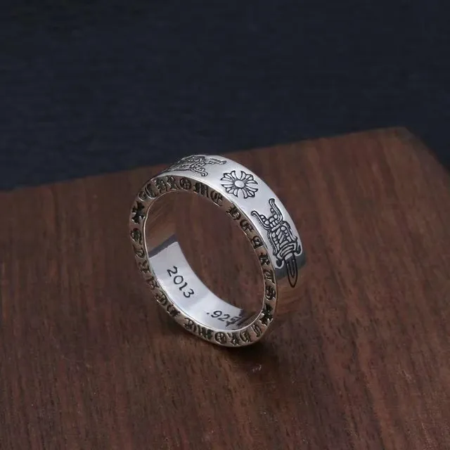 Chrome Hearts Engraved Gothic Motif Sterling Silver Ring 4