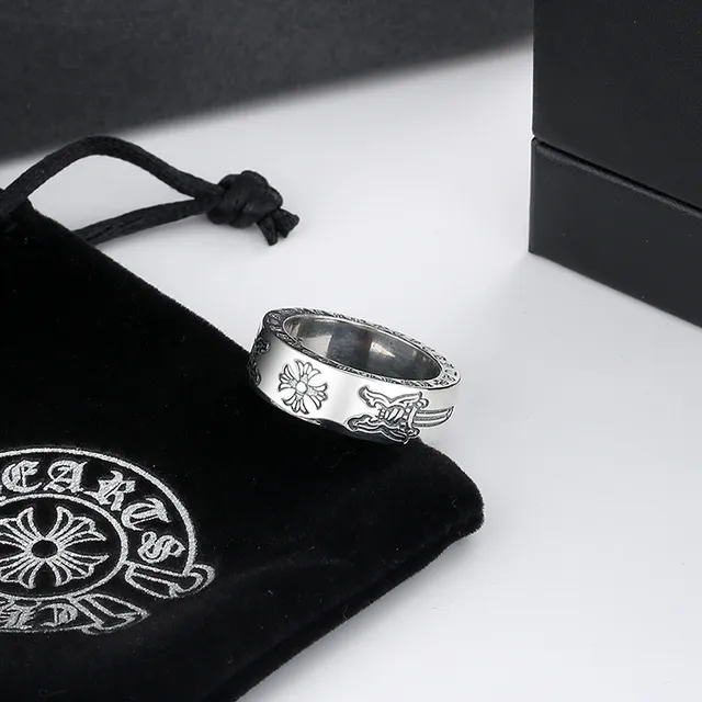 Chrome Hearts Engraved Gothic Motif Sterling Silver Ring 5