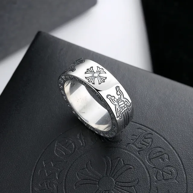 Chrome Hearts Engraved Gothic Motif Sterling Silver Ring 6