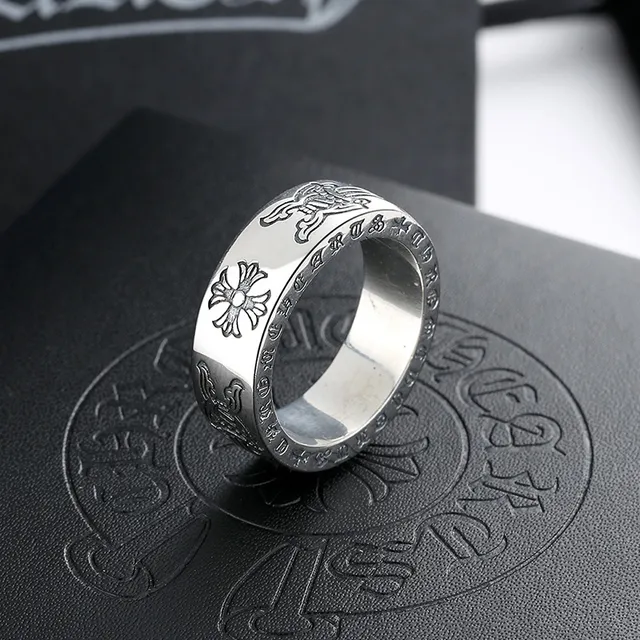 Chrome Hearts Engraved Gothic Motif Sterling Silver Ring 7