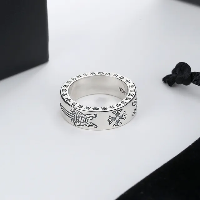 Chrome Hearts Engraved Gothic Motif Sterling Silver Ring 8