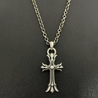 Chrome Hearts Gothic Cross Bezel-Set Pendant Necklace