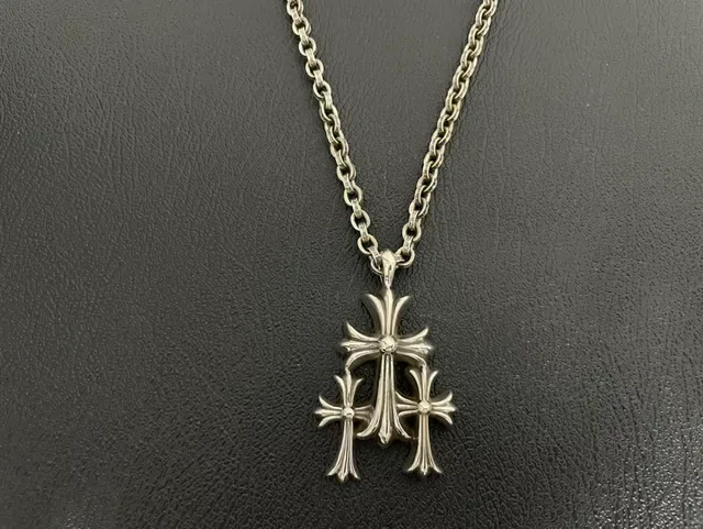 Chrome Hearts Gothic Cross Bezel-Set Pendant Necklace 3