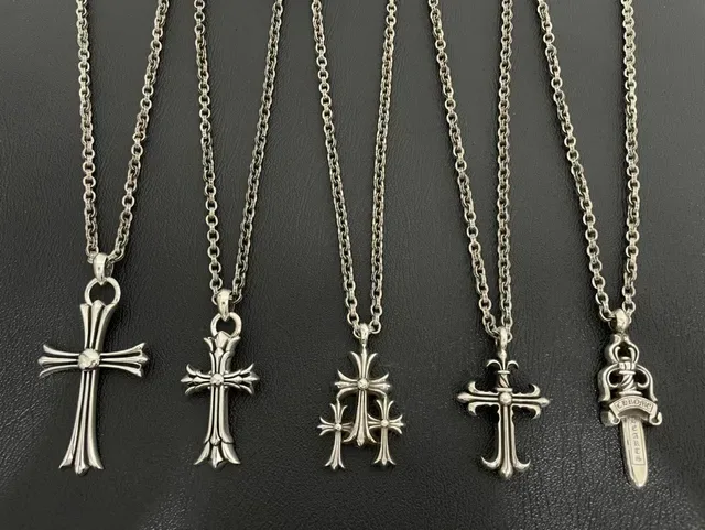 Chrome Hearts Gothic Cross Bezel-Set Pendant Necklace 4