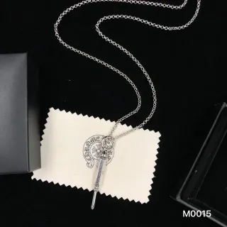 Chrome Hearts Pen-Style Engraved Silver Necklace