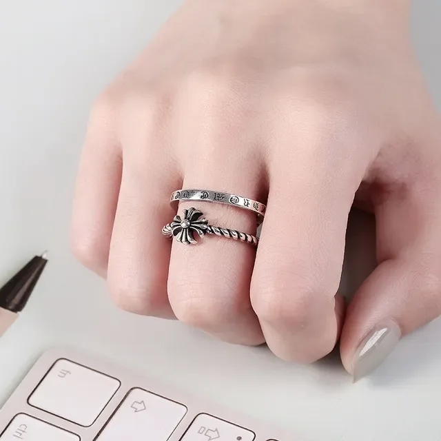 Chrome Hearts Rope Ring Silver Black Twisted Band Engraved Lettering Ring 3