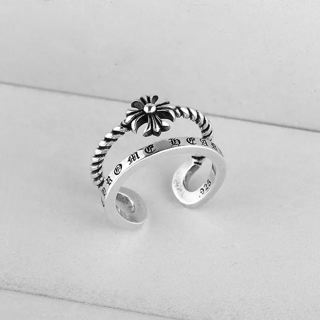 Chrome Hearts Rope Ring Silver Black Twisted Band Engraved Lettering Ring 6