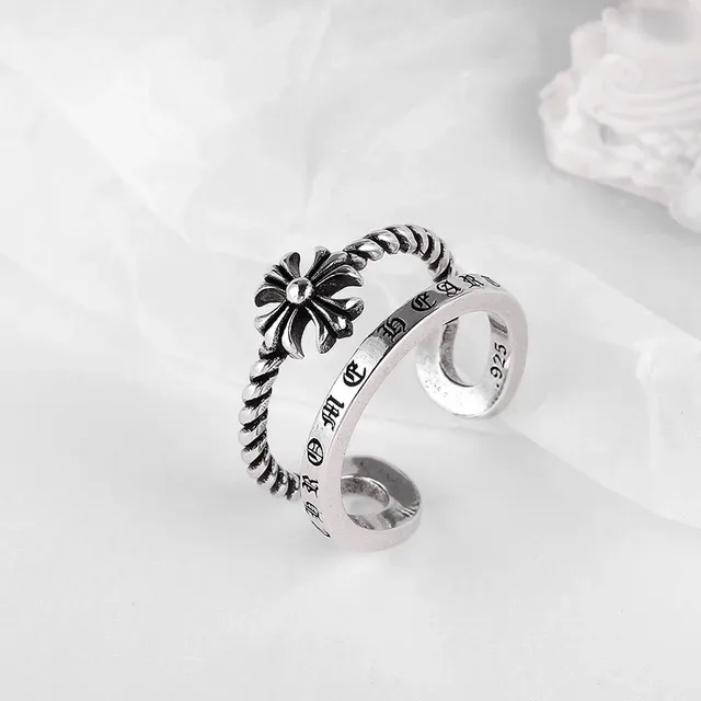 Chrome Hearts Rope Ring Silver Black Twisted Band Engraved Lettering Ring 7