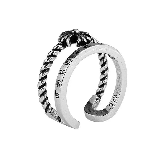 Chrome Hearts Rope Ring Silver Black Twisted Band Engraved Lettering Ring 9