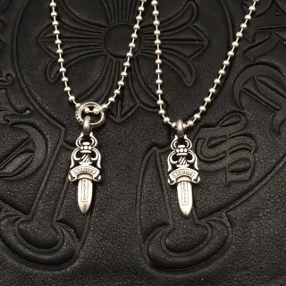 Chrome Hearts Silver Dagger-Shaped Pendant Ball Chain Necklace