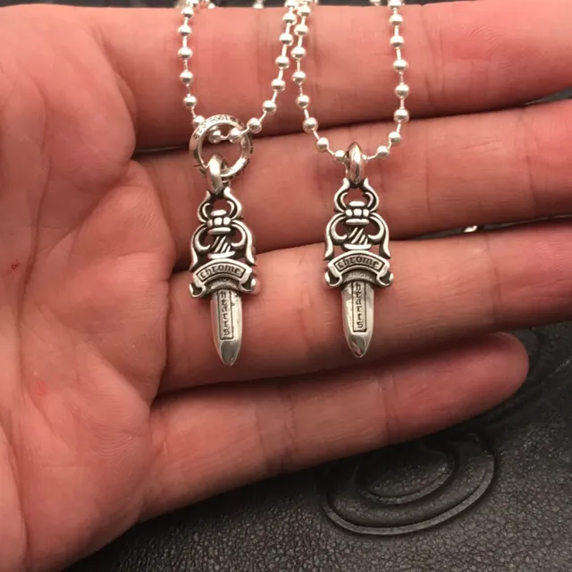 Chrome Hearts Silver Dagger-Shaped Pendant Ball Chain Necklace 4