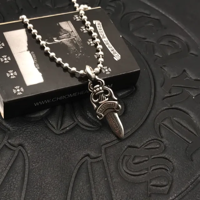 Chrome Hearts Silver Dagger-Shaped Pendant Ball Chain Necklace 5