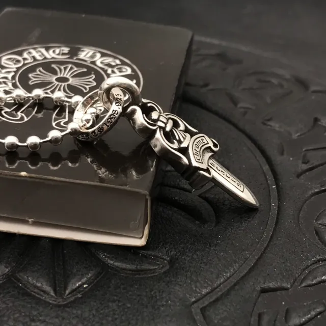 Chrome Hearts Silver Dagger-Shaped Pendant Ball Chain Necklace 9