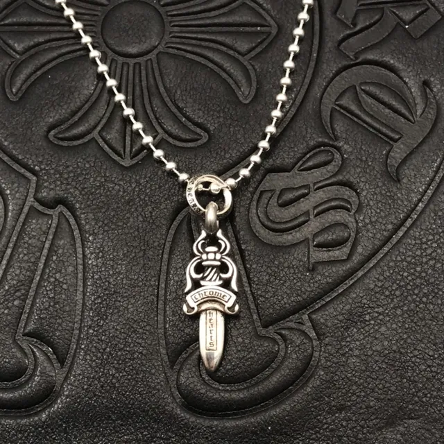 Chrome Hearts Silver Dagger-Shaped Pendant Ball Chain Necklace 8