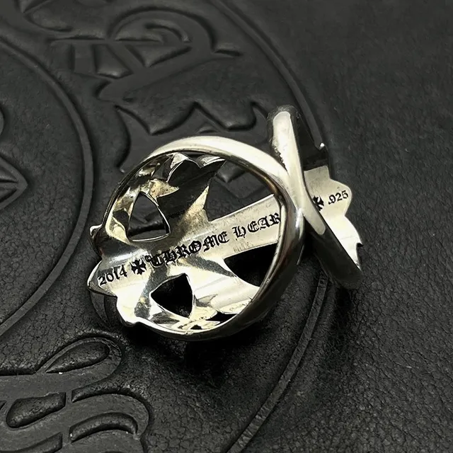 Chrome Hearts Silver White Gothic Cross Pavé-Set Stones Ring 5