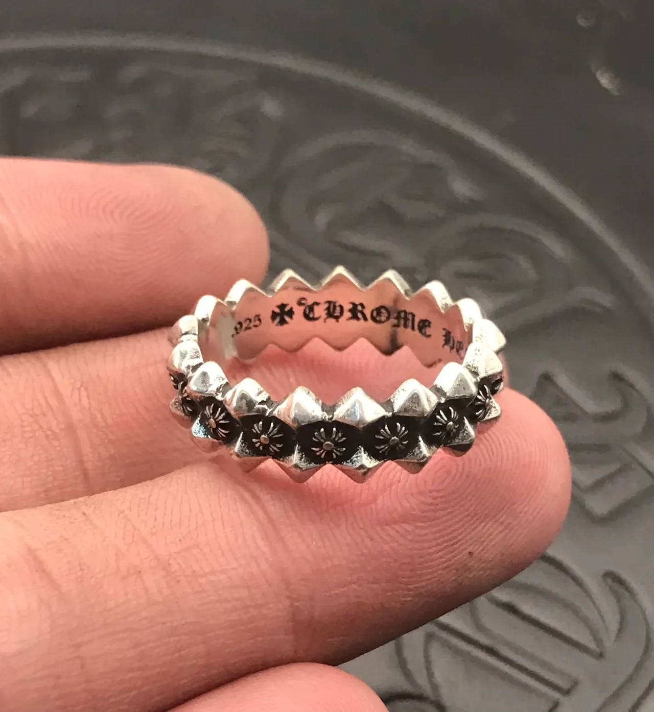 Chrome Hearts Spiked Crown Oxidized Silver Ring 5