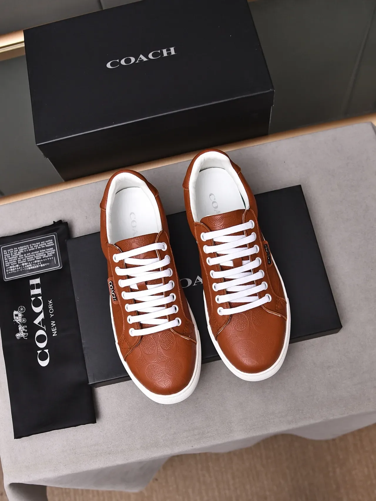 Coach Embossed C-Circle Leather Brown and White Lifestyle Sneakers 3
