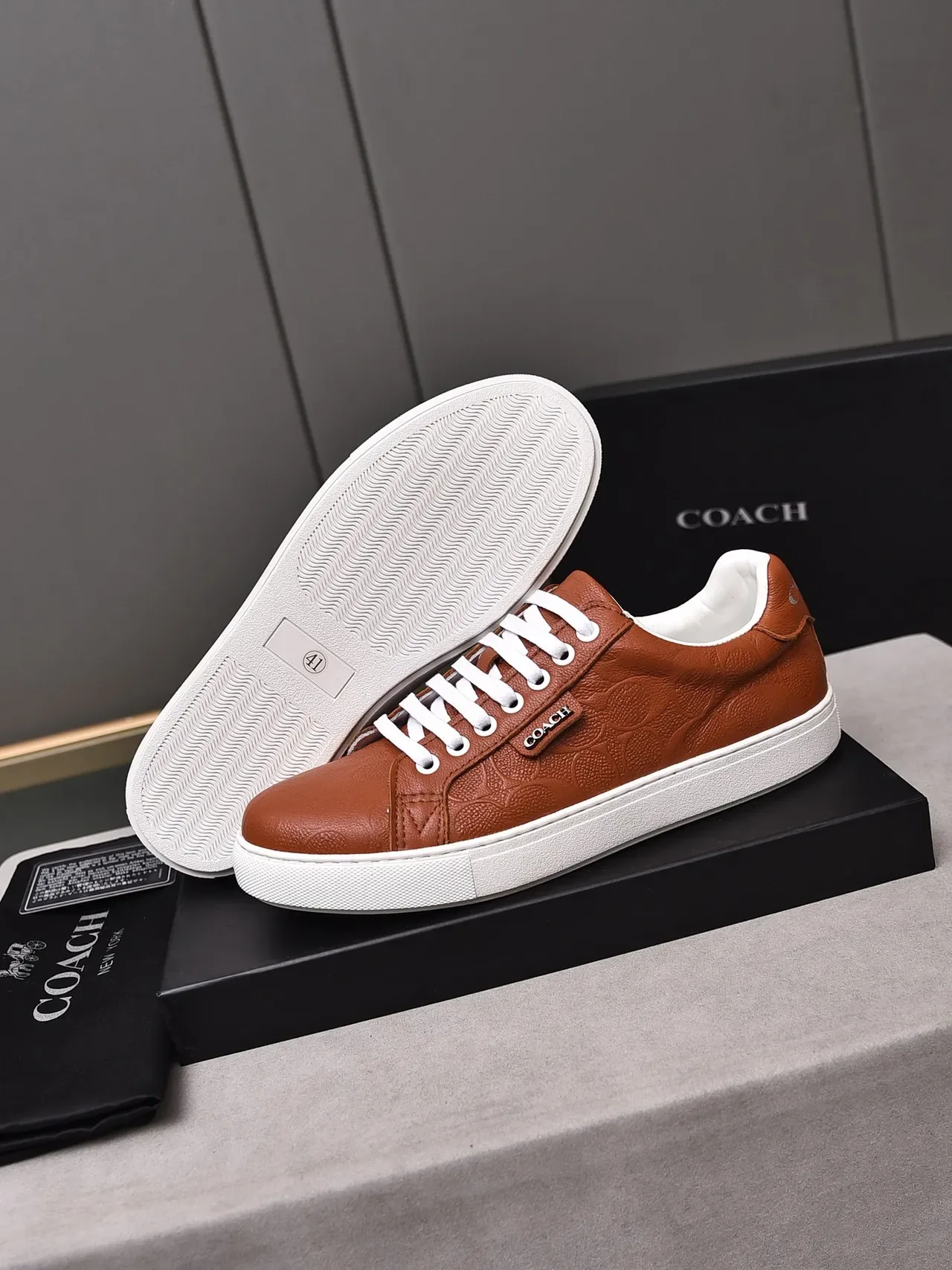 Coach Embossed C-Circle Leather Brown and White Lifestyle Sneakers 4
