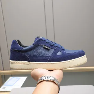 Coach Navy Beige Suede And Embossed Leather Upper Signature C Motif Panel Lifestyle Sneakers