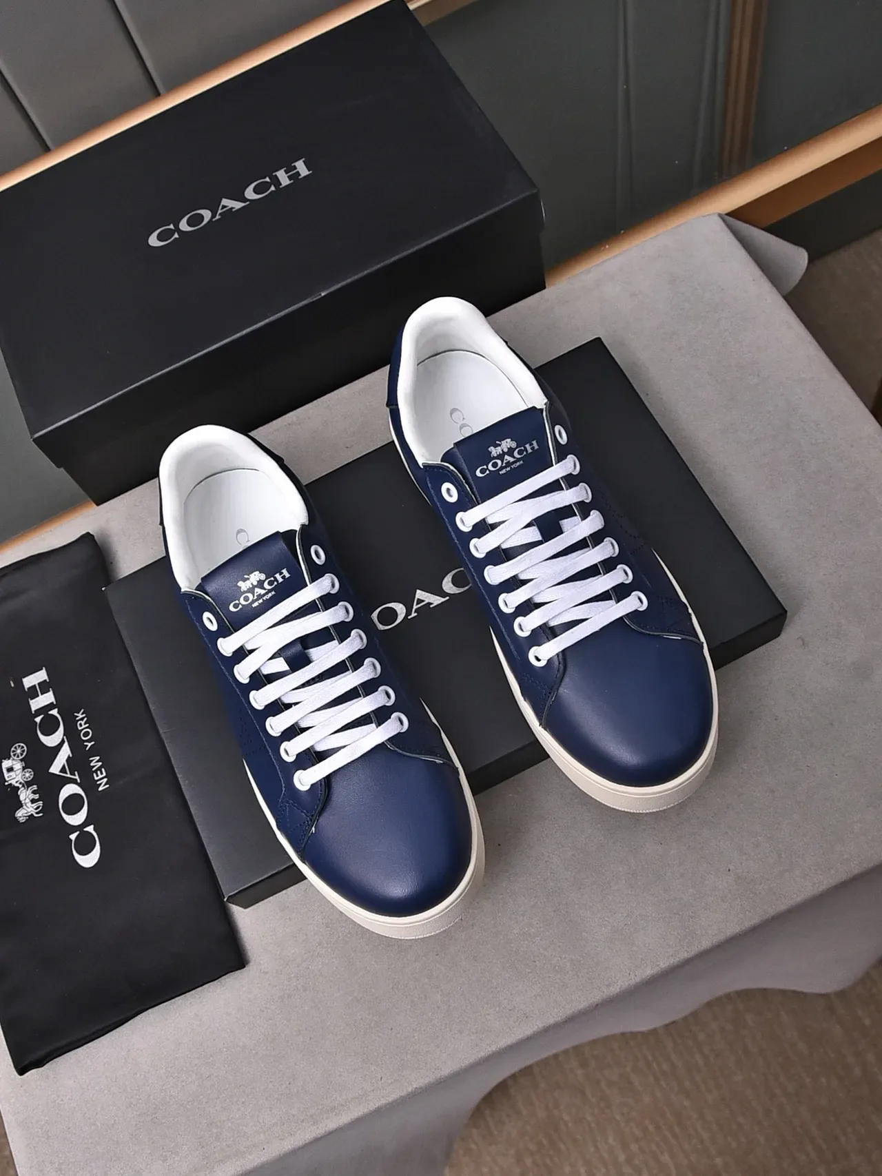 Coach Navy Leather Perforated Logo Lifestyle Sneakers 2