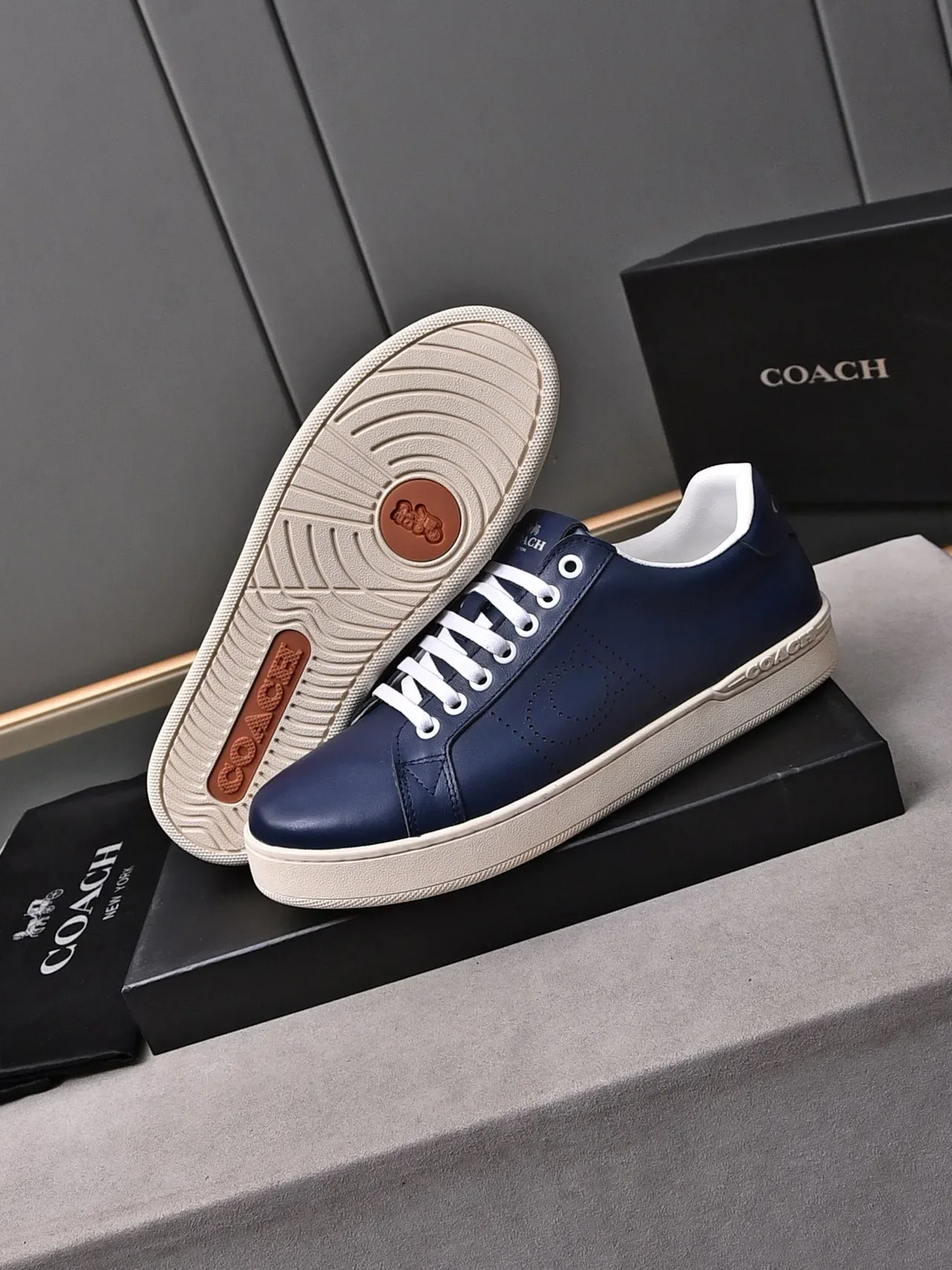 Coach Navy Leather Perforated Logo Lifestyle Sneakers 4