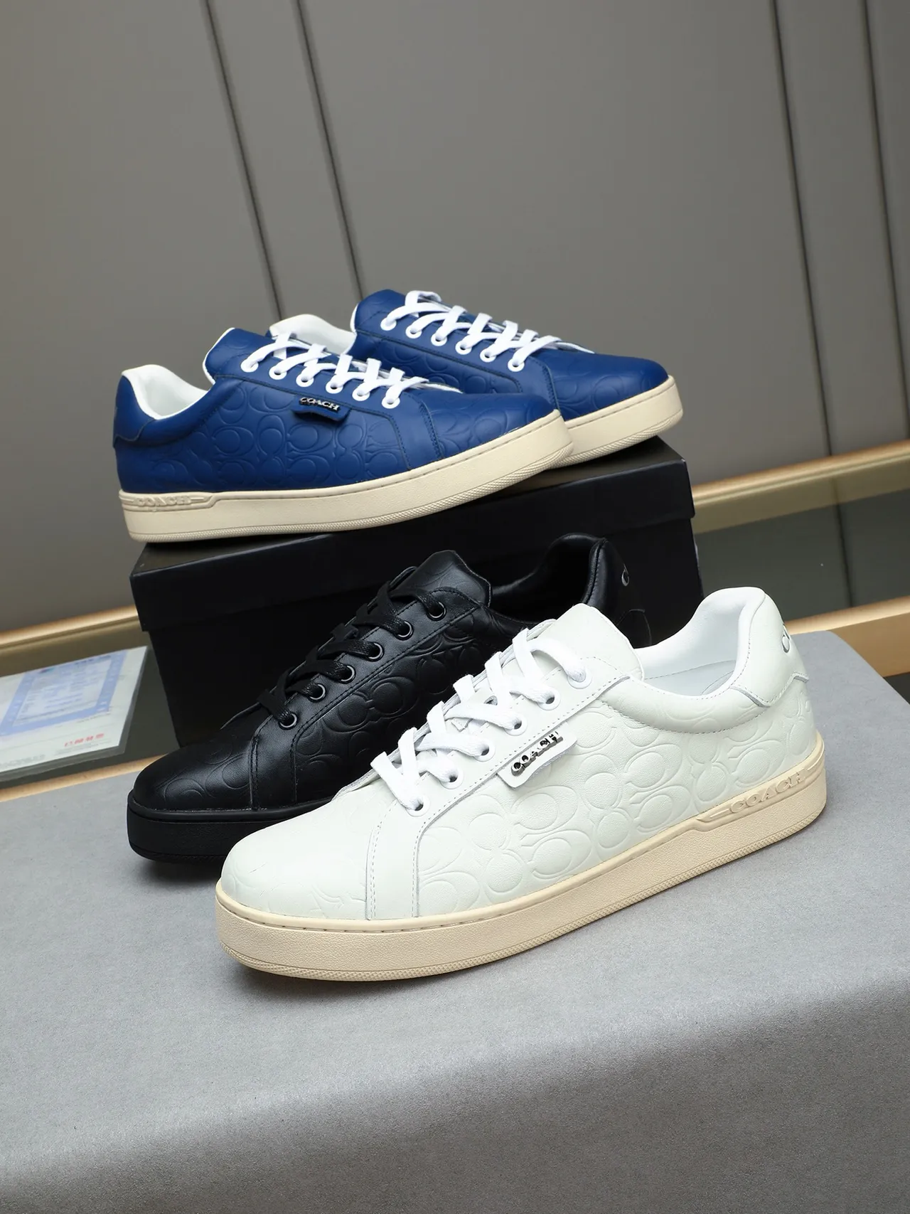 Coach Signature Embossed Sneaker Blue Beige C Pattern Low-Top Silhouette Lifestyle Sneakers 2