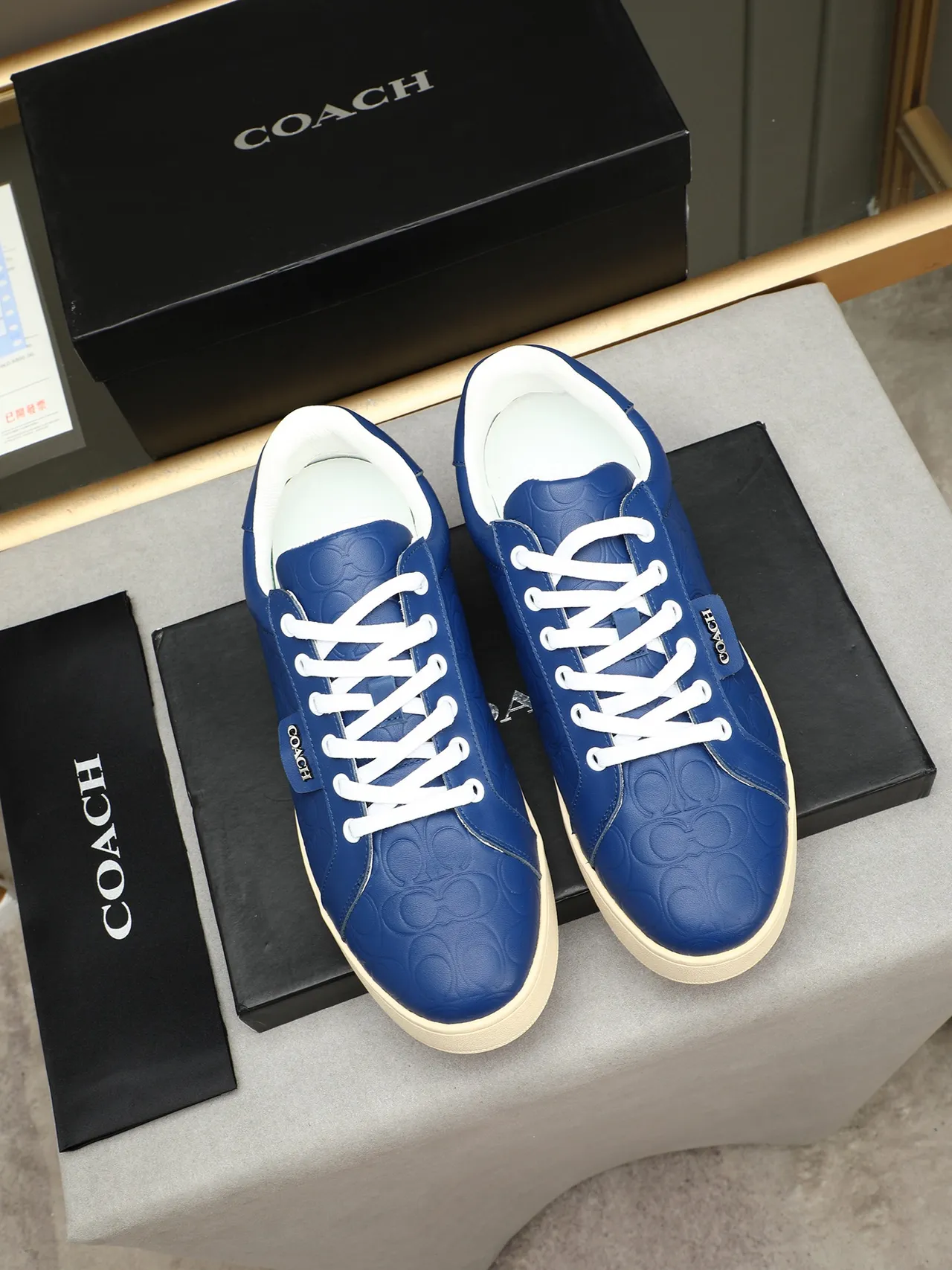 Coach Signature Embossed Sneaker Blue Beige C Pattern Low-Top Silhouette Lifestyle Sneakers 3