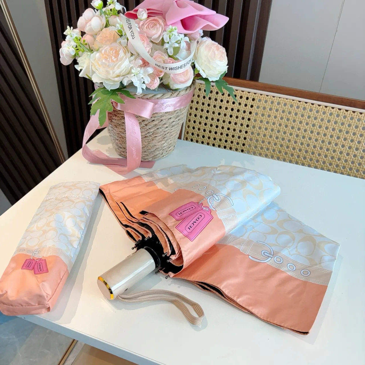 Coach Impression Signature Beige Rose Canopy Borde Pêche Sac à main 4