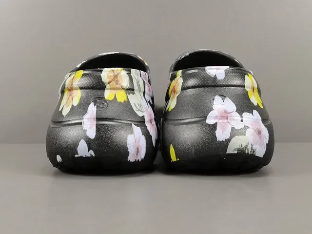 Crocs Echo Clog Floral Print Black Platform Clogs 17