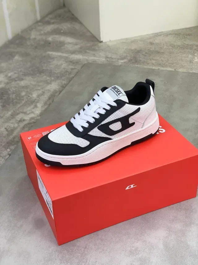 Diesel Lifestyle Sneaker White and Black Perforated Mesh Sneaker 4