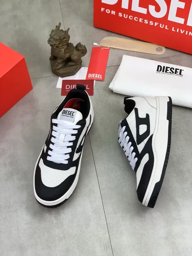 Diesel Lifestyle Sneaker White and Black Perforated Mesh Sneaker 5