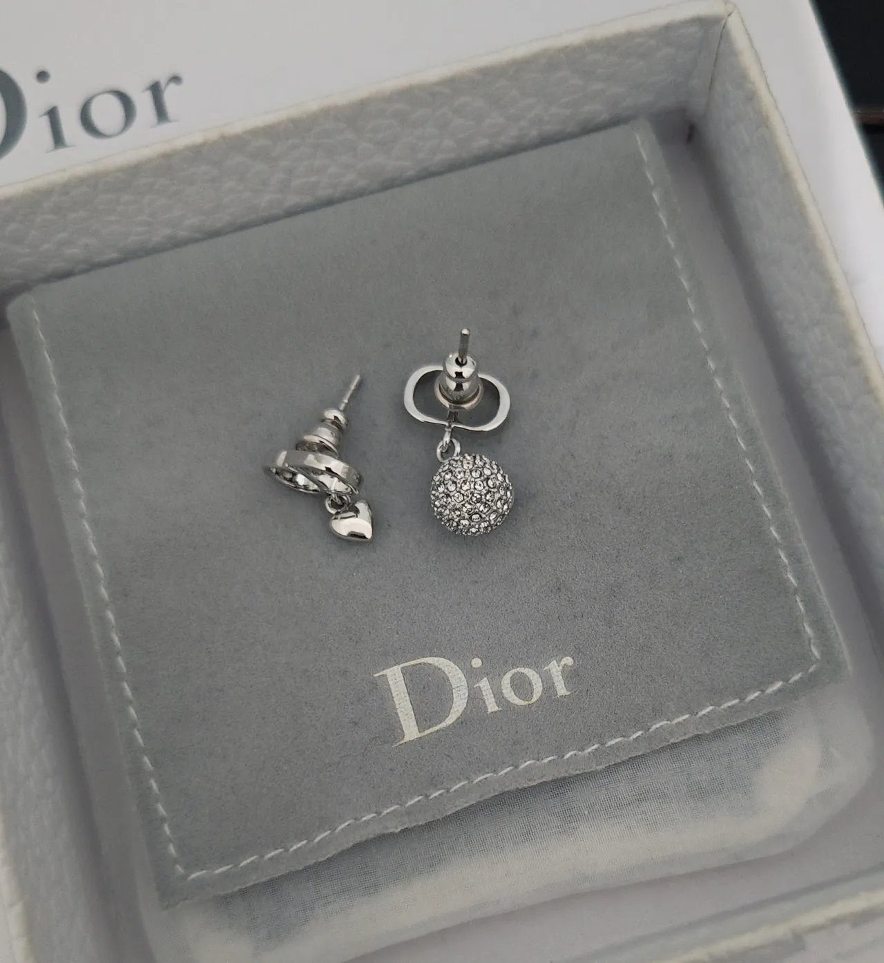 Dior Asymmetrical Pavé Crystal and Heart Charm Earrings 2