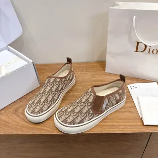 Dior B23 Beige Brown Monogram Jacquard Upper Slip-On Construction Canvas Shoes