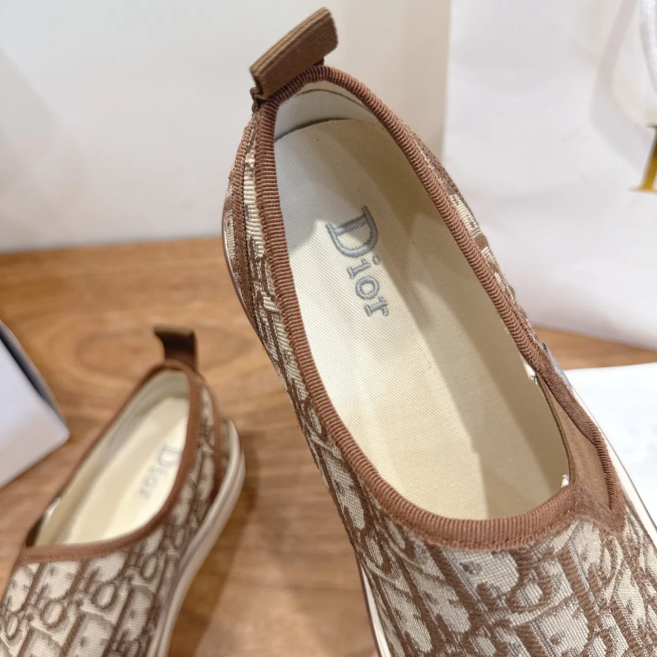 Dior B23 Beige Brown Monogram Jacquard Upper Slip-On Construction Canvas Shoes 4