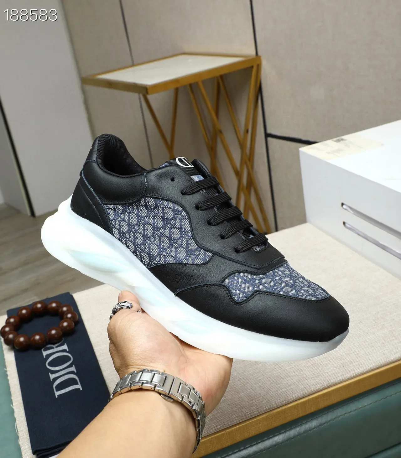 Dior B23 Black and Navy Monogram Mesh Lifestyle Sneakers 6
