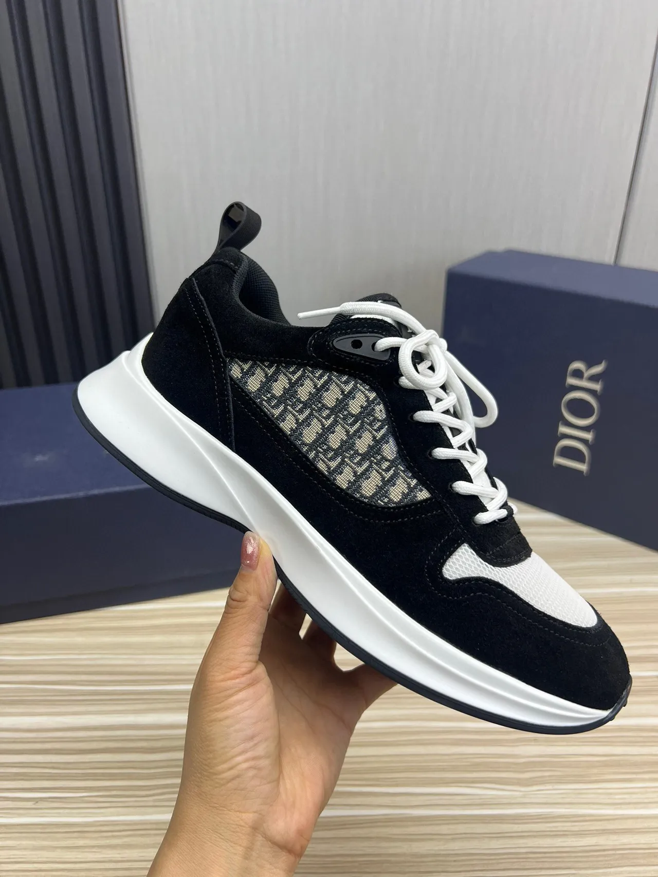 Dior B23 Black and White Monogram Chunky Sneakers 4