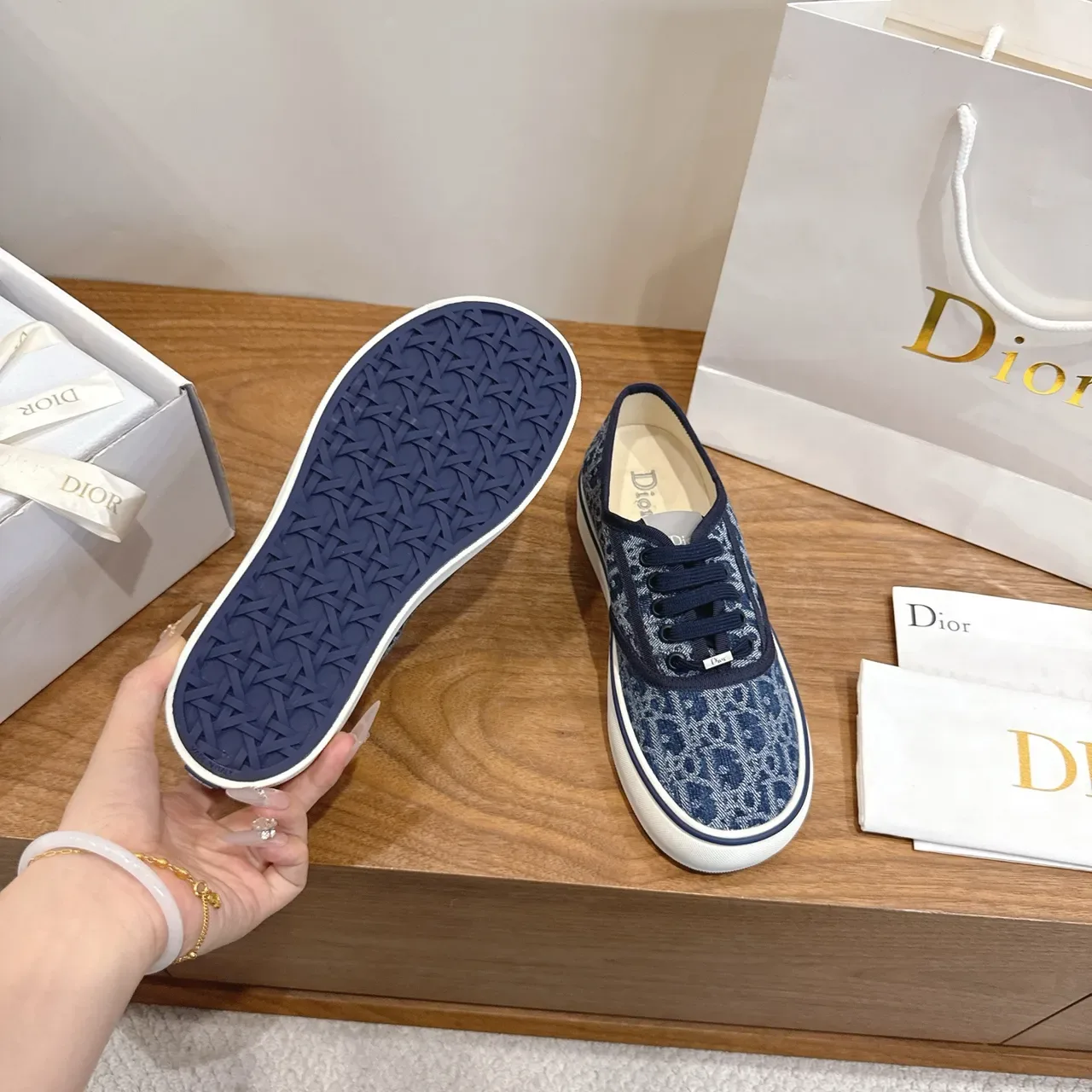 Dior B23 Monogram Canvas Navy White Lifestyle Sneakers 2