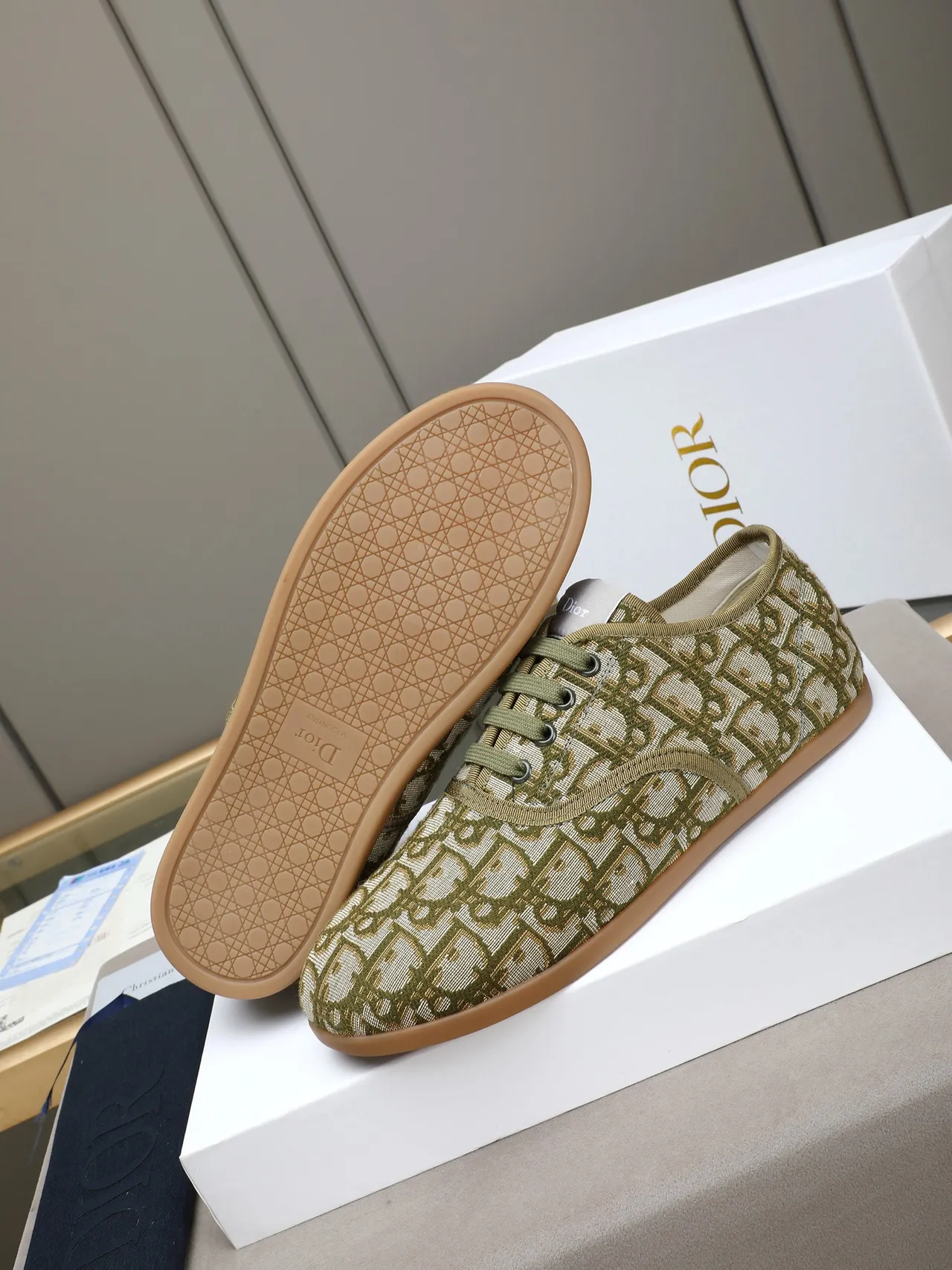 Dior B23 Olive Monogram Jacquard Lifestyle Sneakers 4