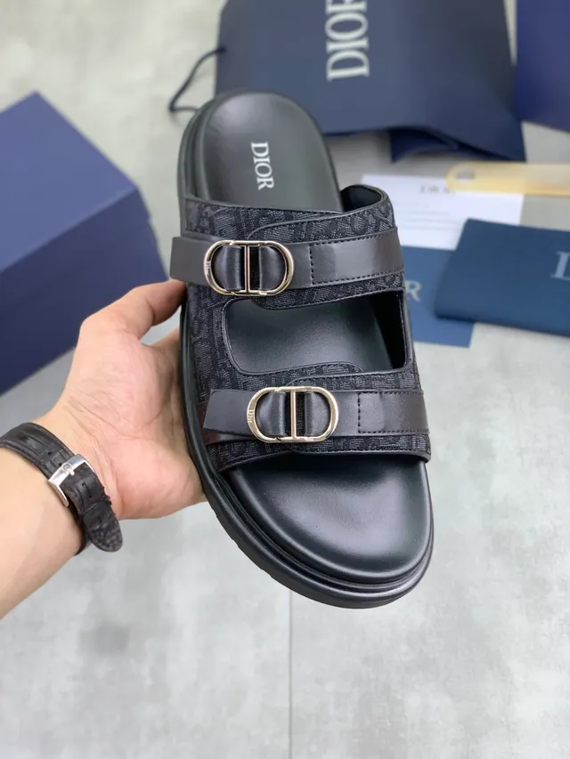 Dior B27 Black Beige Double-Strap Platform Sole Casual Sandals 3