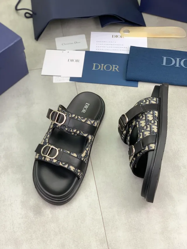 Dior B27 Black Beige Double-Strap Platform Sole Casual Sandals 5