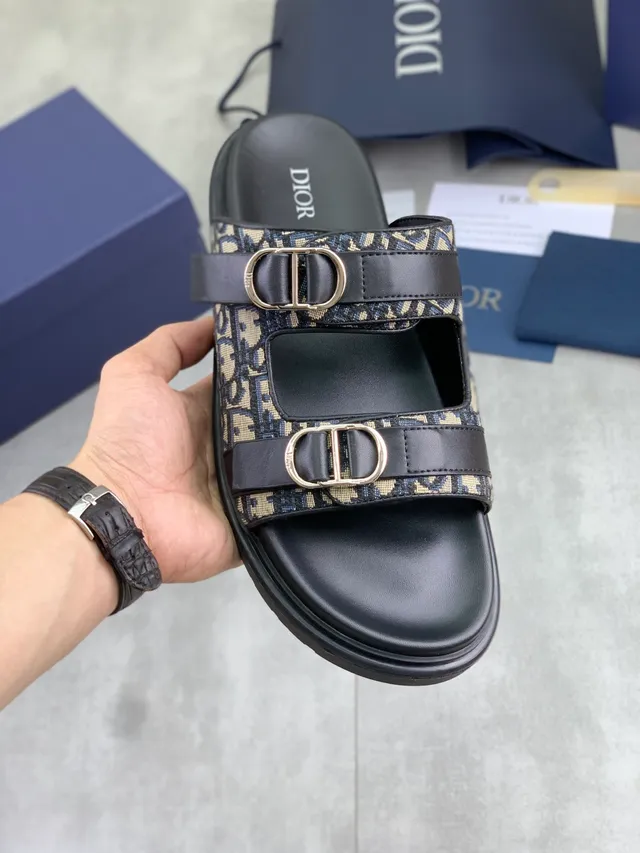 Dior B27 Black Beige Double-Strap Platform Sole Casual Sandals 6