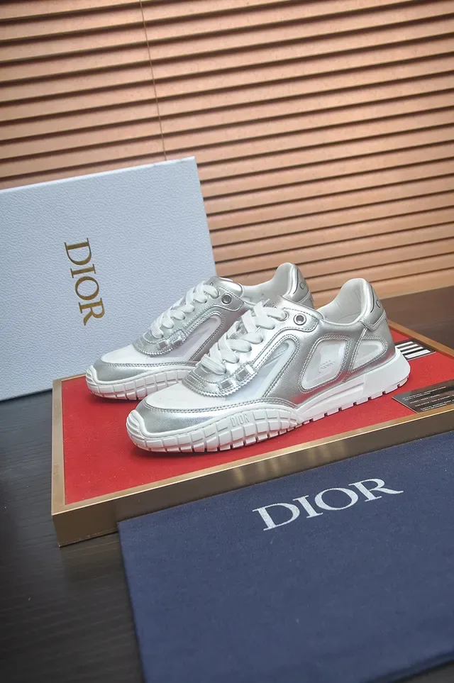 Dior B27 Metallic Silver and White Lifestyle Sneakers 4