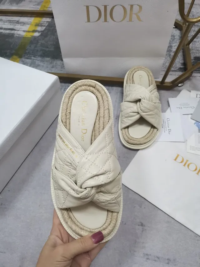 Dior B27 Quilted Knotted Strap Off-White Slippers 2
