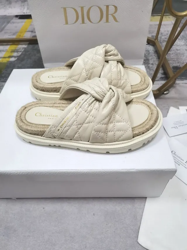 Dior B27 Quilted Knotted Strap Off-White Slippers 4