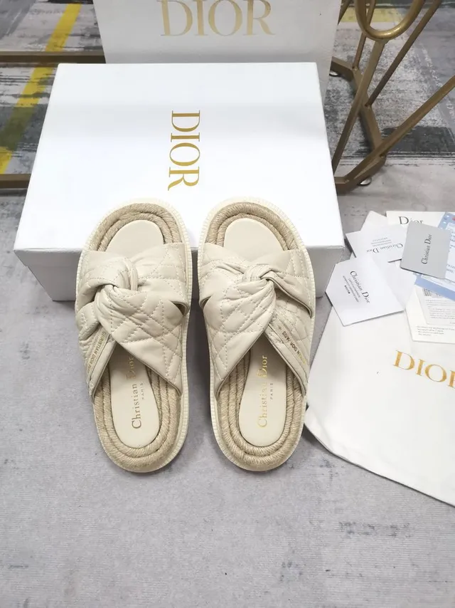 Dior B27 Quilted Knotted Strap Off-White Slippers 5