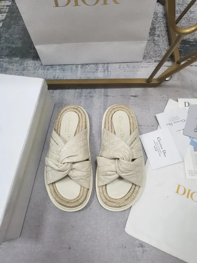 Dior B27 Quilted Knotted Strap Off-White Slippers 6