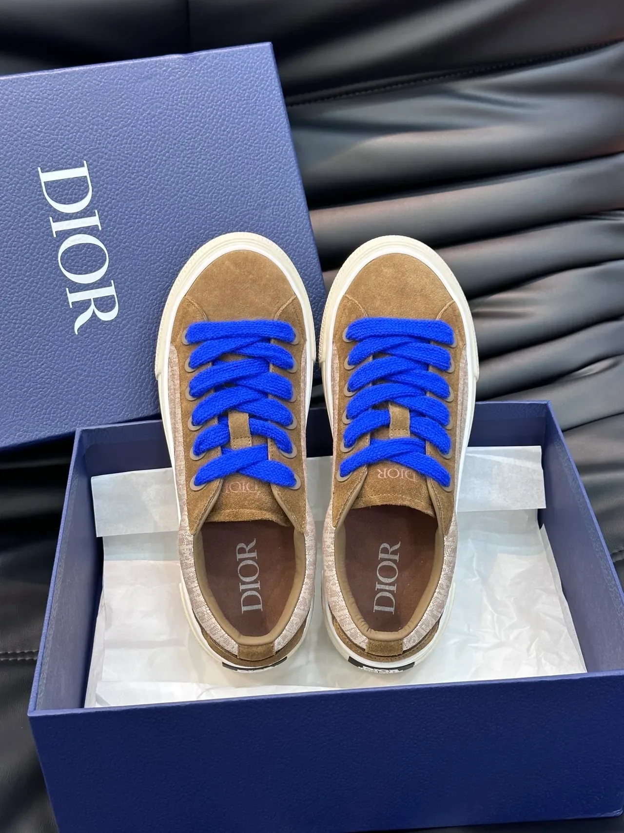 Dior Beige Blue Low-Top Platform Suede And Metallic Textile Upper Sneakers 4
