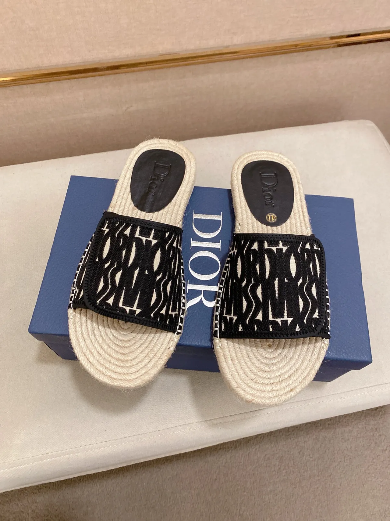Dior Beige Brown Woven Raffia Sole Oblique Monogram Strap Slippers 5