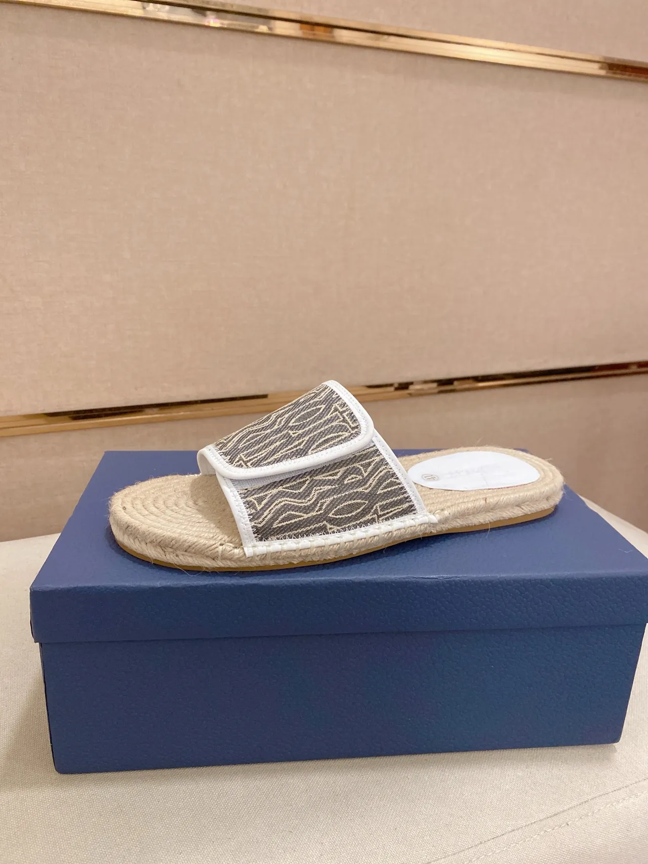 Dior Beige Brown Woven Raffia Sole Oblique Monogram Strap Slippers 6