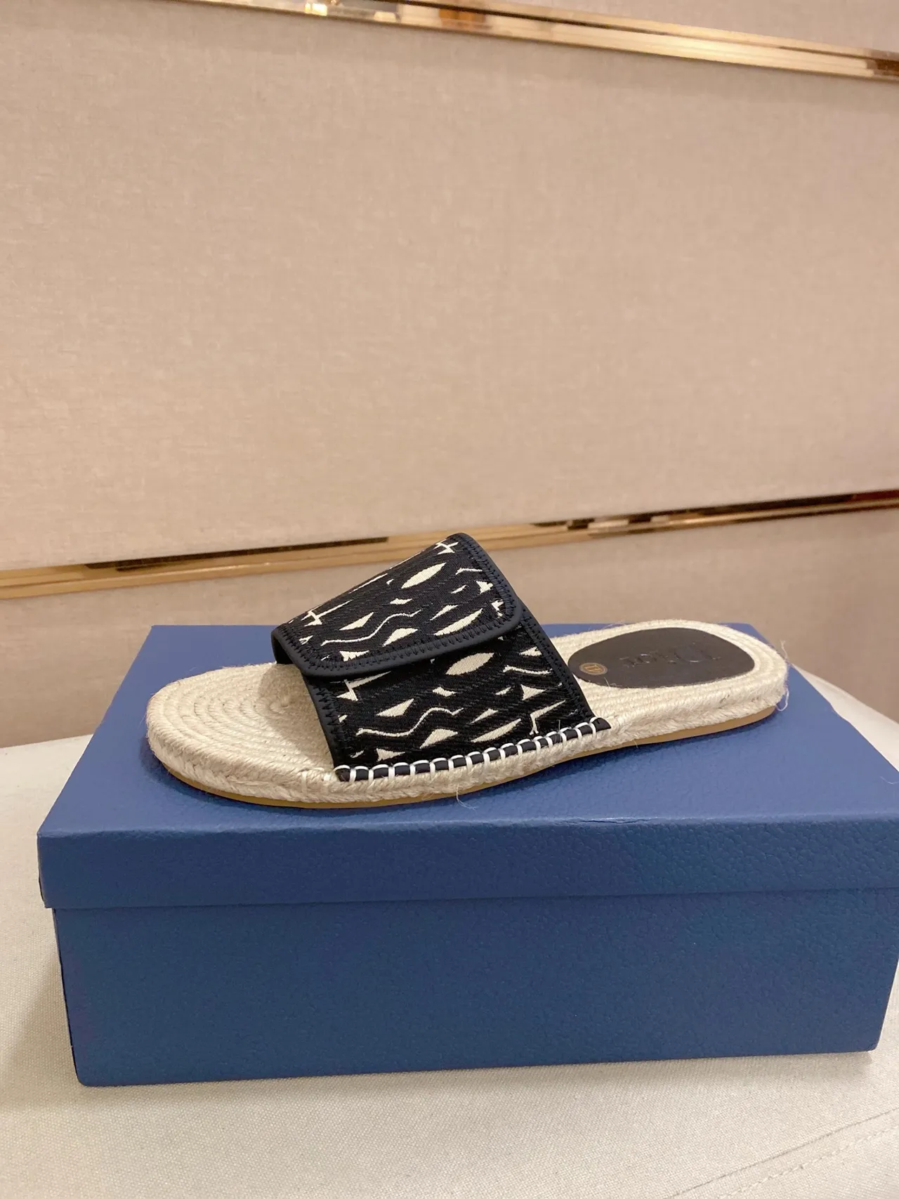 Dior Beige Brown Woven Raffia Sole Oblique Monogram Strap Slippers 9